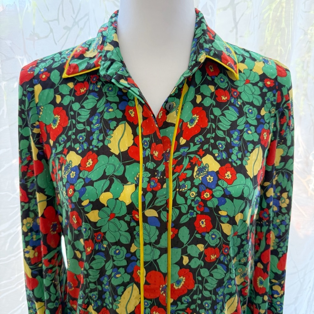 ALEXIS RED GREEN BLACK FLORAL PRINT COLLARED BUTTON UP HIROKA ROBE MAXI DRESS - Picture 4 of 16